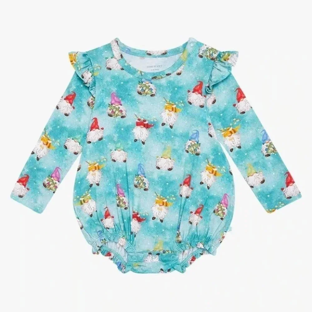 NWT Posh Peanut bubble romper long sleeve gnomey blue size 3-6 months